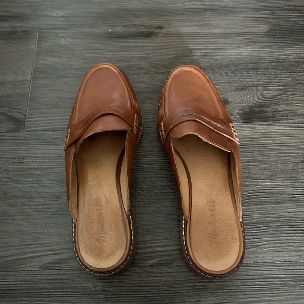 Madewell Cognac Leather Slip-On Loafer Mules - Picture 4 of 7